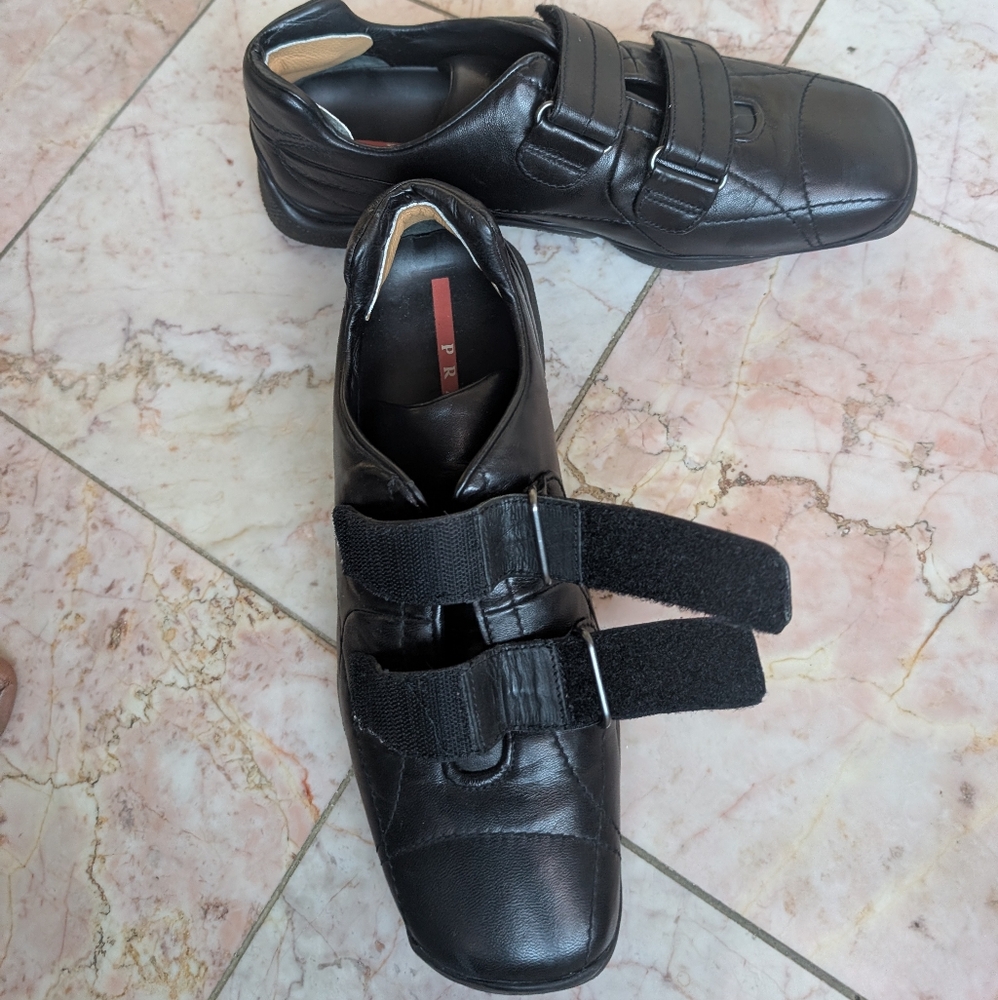 Black " Prada" Comfortable Velcro Strap Sneakers